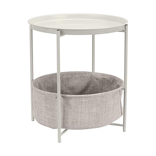 Amazon Basics Round Storage End Table, Nightstand with Cloth Basket,