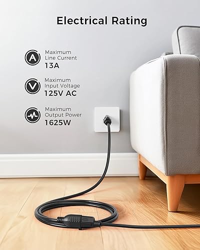 Miniatura 2 de Cable Matters - Paquete de 2 cables de extensión de alimentación 13A resistentes de 16 AWG, 10 pies, 3 clavijas, NEMA 5-15P a NEMA 5-15R, color negro