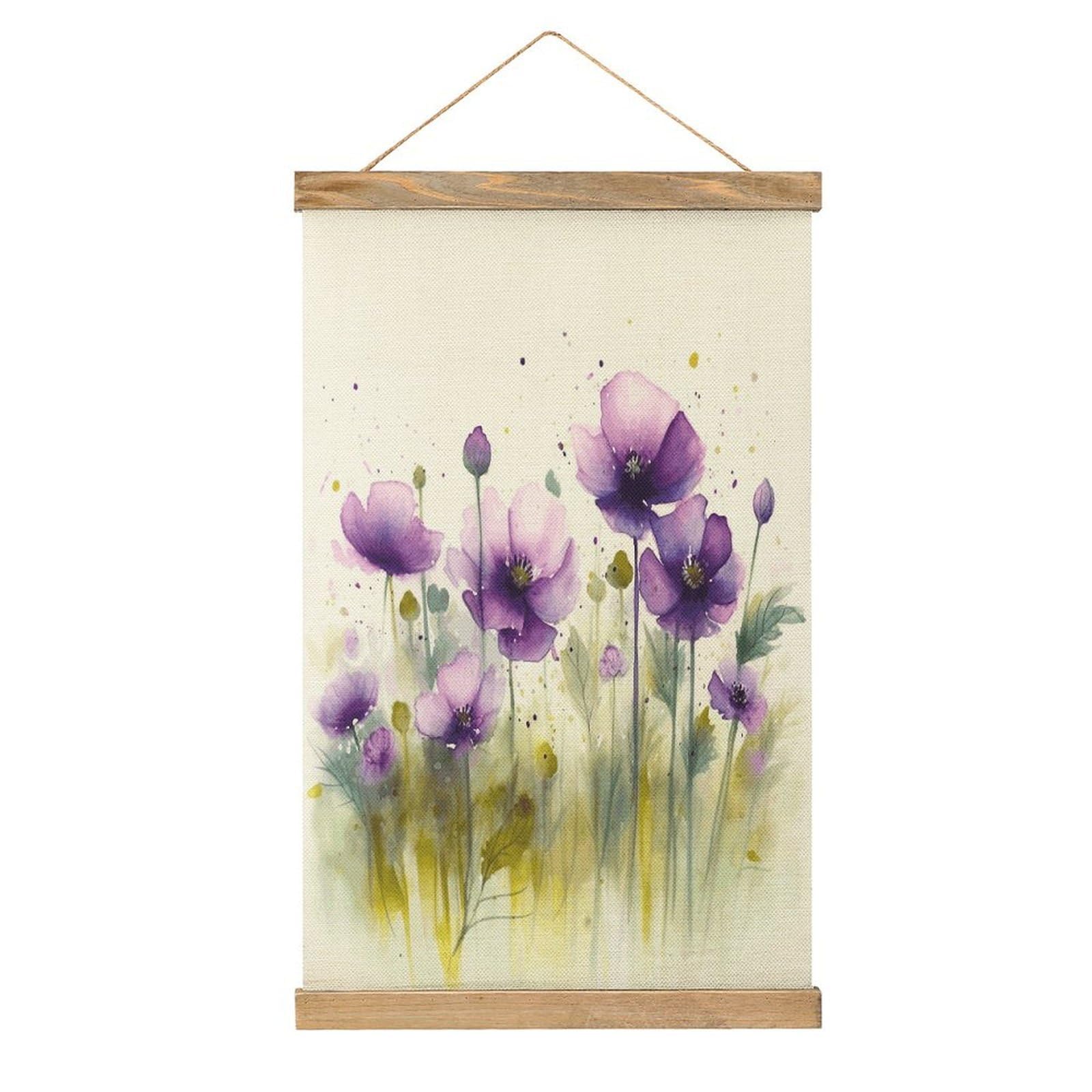 FekiLoot Watercolor Purple Flowers Wall Art Poster Hanger Frame Linen Wall Art Decor Vintage Hanging Poster Hanging Wall Decor Rustic Retro Wall Art Print for Living Room Decor 20.4 X 13.1Inches