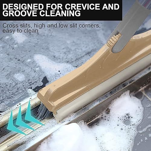 Miniatura 5 de Cepillo de piso 2 en 1 con mango largo, cepillo de lechada, cepillo de cerdas rígidas con escobilla de limpieza con escobilla giratoria de 120 para