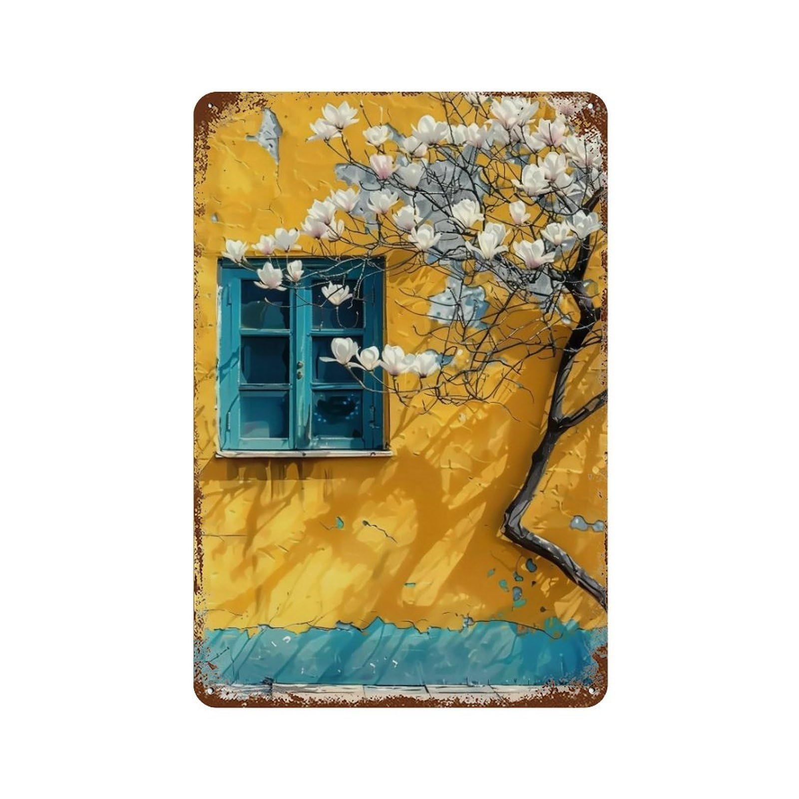 WUJHGRSG Impasto Contrast Magnolia Courtyard 02 Wall Art Retro Iron Vintage Metal Tin Sign Poster Modern Decor for Home Cofffee Club Bar Shop Style 30x20cm