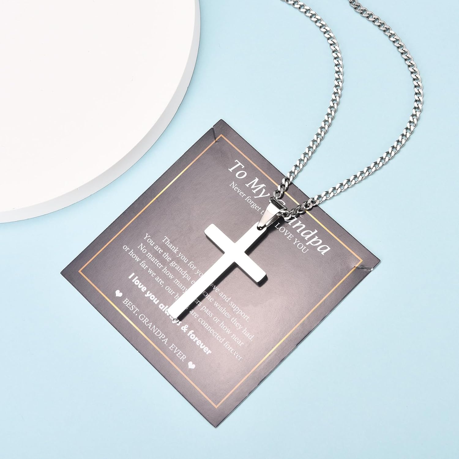 EPIRORA Cross Necklaces Gifts for Men, Silver Cuban Link Chain Necklace Gifts for Dad Son Grandson Uncle Nephew Boyfriend - Image 4