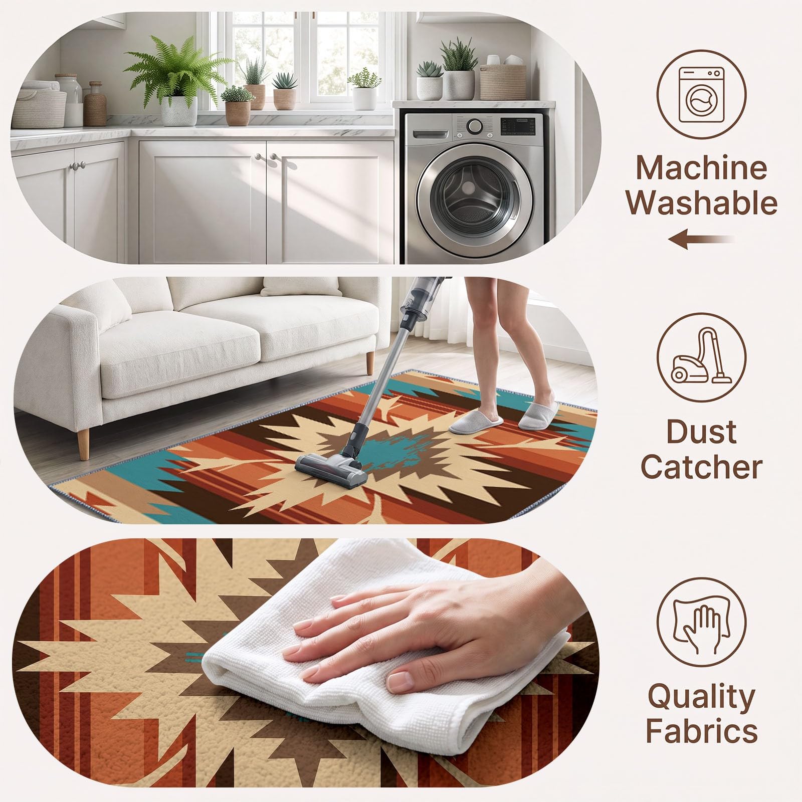 Nastro Di Colore Geometrico Tappeto Soggiorno 80 x 150 cm, Lavabile in lavatrice | Interno Peli Ra Antiscivolo Tappeto, Sud Ovest Tribale Boemia per Camera da Letto Pranzo Ufficio Cucina