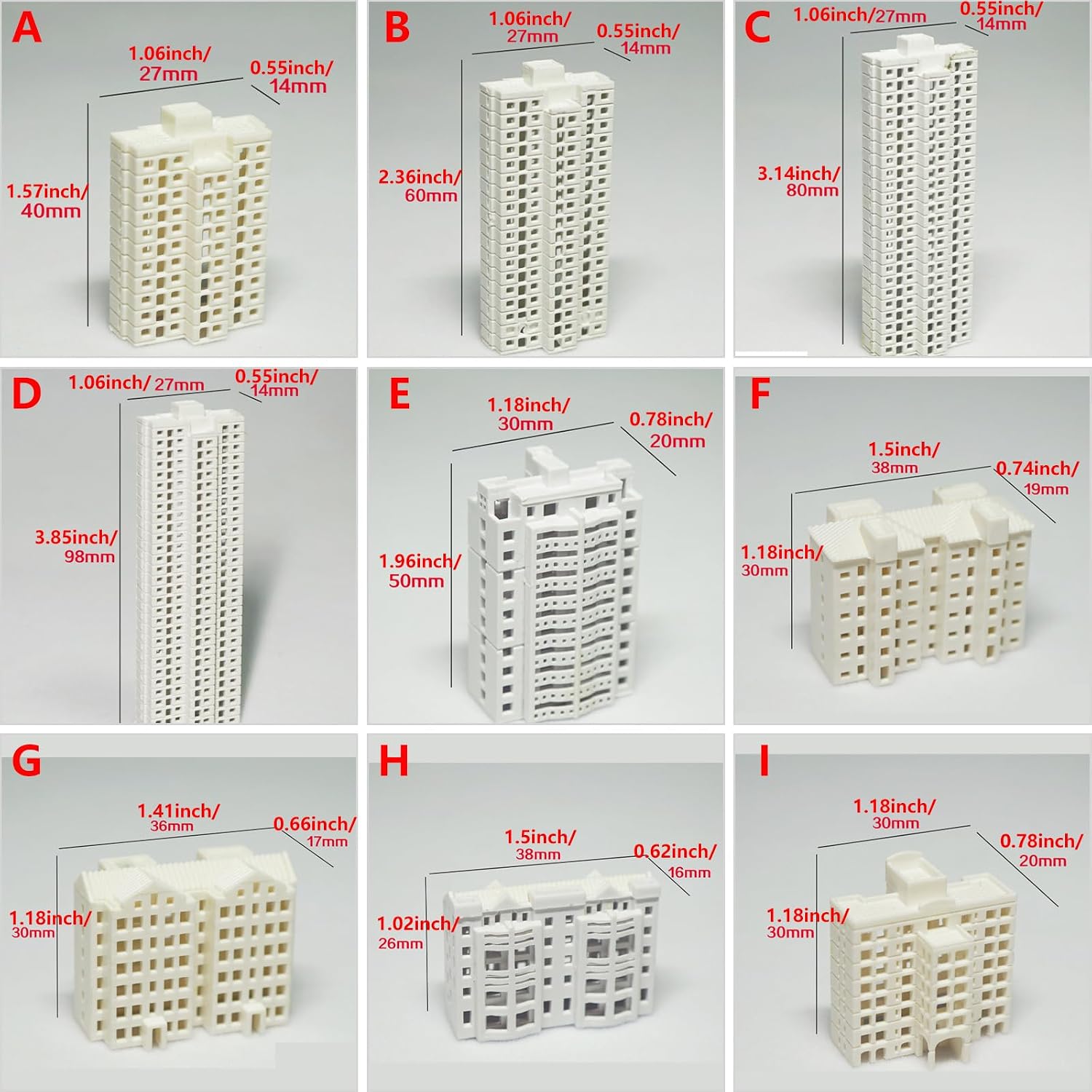 Detailed Miniature Apartment Structure Model 1/800s 1/500Scales Craft Building Unpainted Realistic Architecture Models
