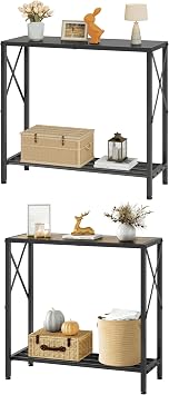 Tajsoon 2-Tier Narrow Console Table Rustic Brown Plus 2-Tier Small Sofa Table Black