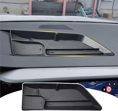 Dashboard Organizer for 2022-2024 Volkswagen Taos Accessories | Dash Insert Compartment, Sunglasses Tissue Holder, with Rubber Mats, Black ABS Material, Interior Accessories