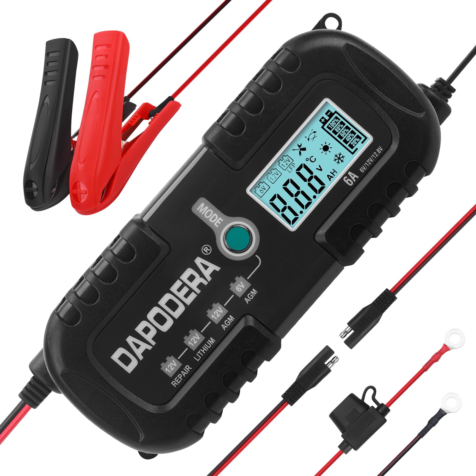 Cargador de batería de coche, 12 V 6 A, cargador de batería inteligente de 12 V, desulfatador de mantenimiento de batería con compensación de temperatura para cortacésped de coche, motocicleta