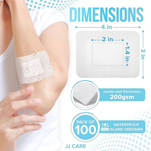 Miniatura 2 de JJ CARE Apósito adhesivo impermeable para isla (paquete de 100), apósito estéril para heridas de isla de 2 x 3 pulgadas, apósito de gasa