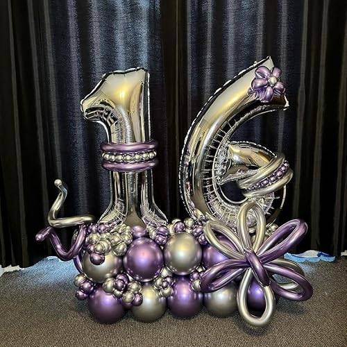 Vista 20 de Globos plateados con el número 40, globos de 40 pulgadas, globos de aluminio de Mylar de 40 pulgadas para fiesta de cumpleaños de 40 años, S-número