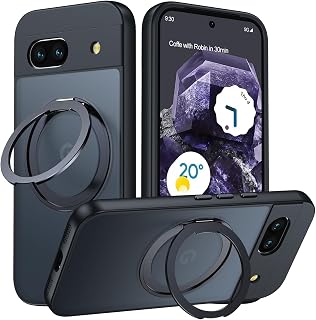 Google Pixel 8 用 ケース Magsafe対応 360°回転スタンド Uovon ワイヤレス充電 ストラップ穴付き・ブラック