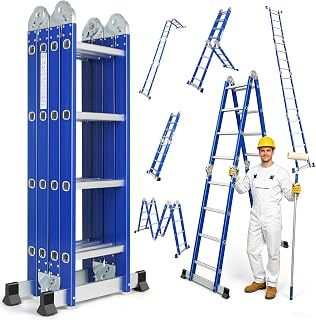 6 in 1 Aluminium Mehrzweckleiter, Alu Multifunktionsleiter | 464CM, 4x4 Stufen, Ohne Plattform, Klappbar Leiter, Haushaltsleiter Stehleiter Klappleiter Gelenkleiter