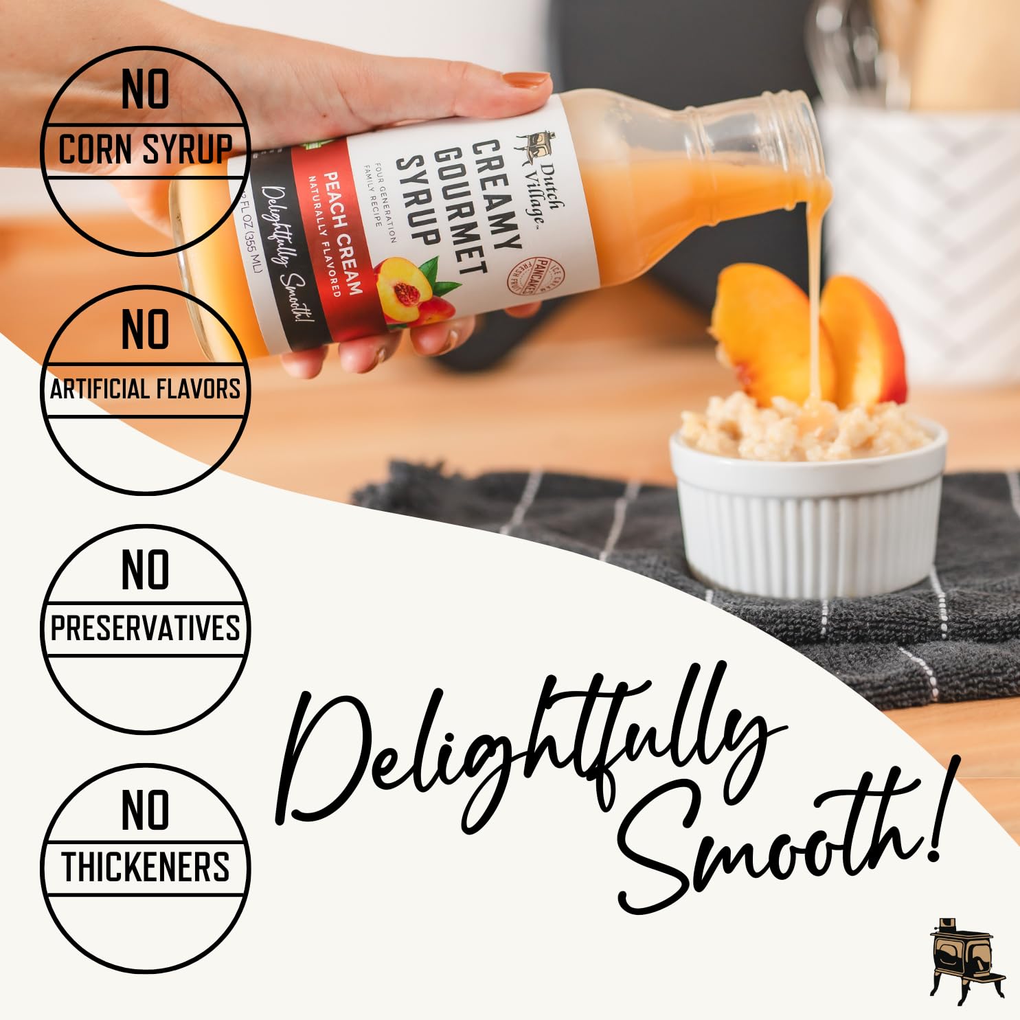 Creamy Gourmet Breakfast & Dessert Syrup | Organic Ingredients - Clean Label | No Preservatives, Artificial Flavors, or Corn Syrup | Gluten-Free | Dutch Village Peach Cream 12 fl oz - 3 PK