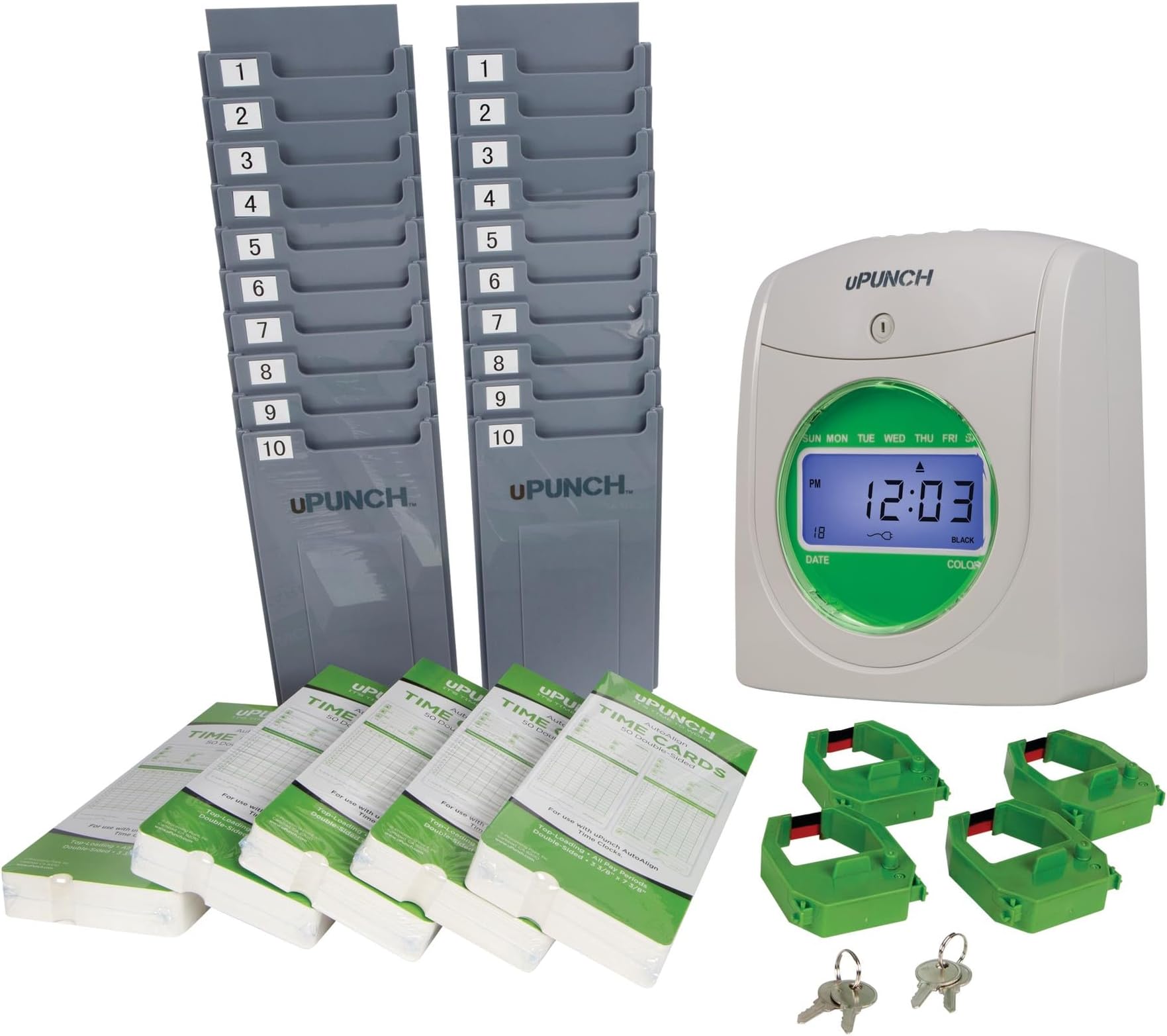 Ub1000 Electronic Non-Calculating Time Clock Bundle, LCD Display, Beige/Green
