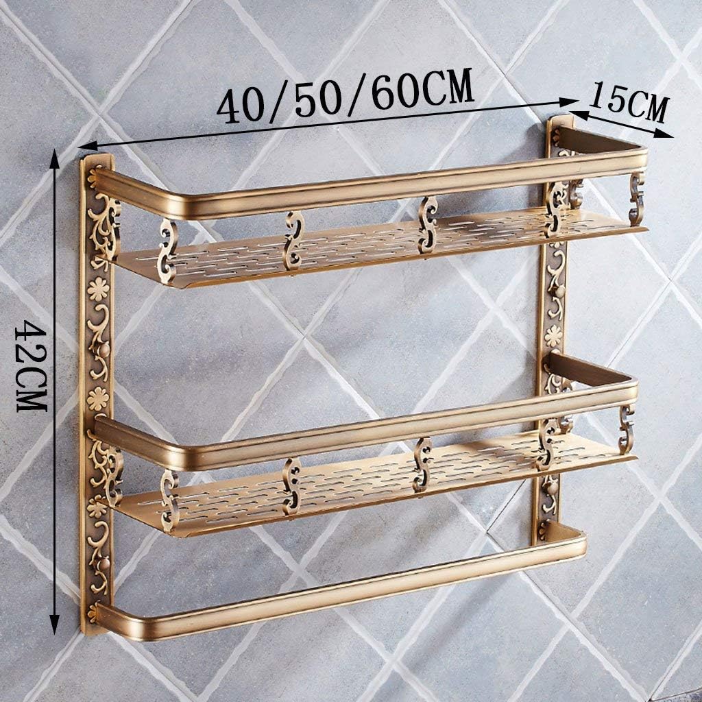 Retro Bathroom Shelf Wall Hanging Double Layer Carved Rack Set The Basket (Size : 60 * 15 * 42CM) (50 * 15 * 42CM)
