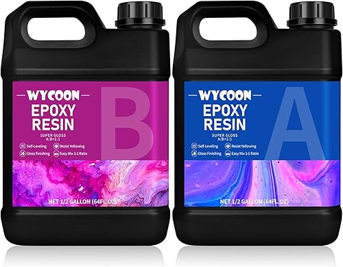 Kit de resina epoxi transparente de 1 galón (resina de 0.5 galones + endurecedor de 0.5 galones), sin burbujas y sin amarillamiento, kit de resina y