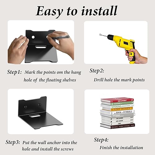 Miniatura 6 de Estantes flotantes invisibles montados en la pared, organizadores de libros de alta resistencia, estantes de metal, estantes de almacenamiento de