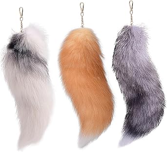 3 Pcs Therian Tail, 15.8 Inch Long Therian Fox Tail with Clasp, Halloween Soft Fluffy Fox Keychain, Hanging Tails for Women Adult Handbag Backpack, White
