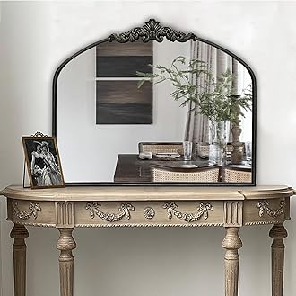 WAMIRRO Arched Mirror,Black Traditional Vintage Ornate Baroque Mirror,Antique Brass Mirror for Entryway/Fireplace/Living Room/Hallway/Bathroom.30“X36“ Balck
