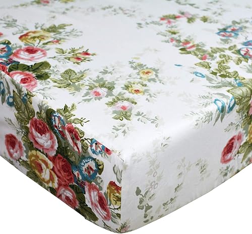 Brandream Sábanas de cuna para niña, de algodón suave, estampado floral, para todas las estaciones, acogedoras sábanas vintage para guardería para