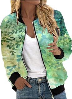 Floral Print Jackets for Women Fall Fashion 2024 Zip Up Y2K Coat Long Sleeve Stand Collar Lightweight