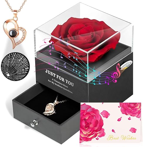 Miniatura 12 de Regalos de rosas preservadas para el cumpleaños de mamá – Caja de música de rosas reales para siempre para mujeres – Regalos de "You Are My Collar