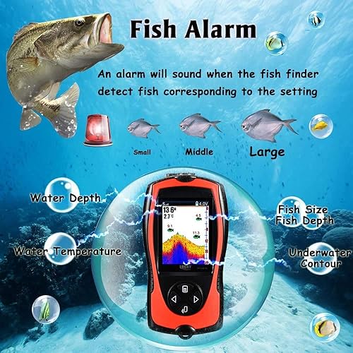 Miniatura 4 de LUCKY Buscador de peces portátil Transductor Sonar Sensor de 147 pies de profundidad de agua Buscador de profundidad de agua Pantalla LCD Ecosonda
