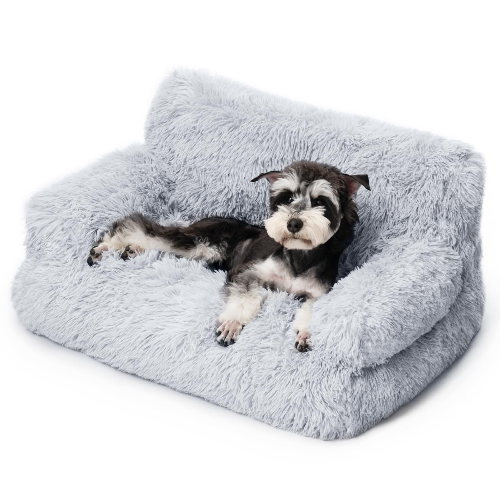 Mewoo Pet Bed for Cats & Small Dogs, Washable Puppy Sleeping Bed Cat Couch Pet Sofa Bed, Soft Calming Cat Sofa Beds for Indoor Cats Anti-Slip Bottom (Grey)