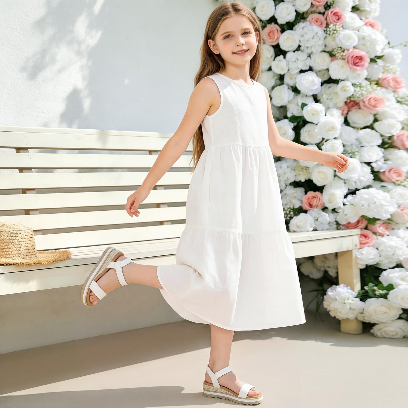 Athlefit Girls Platform Wedge Sandals Open Toe Espadrille Sandals Ankle Strap Summer Dress Shoes for Toddler Little Big Kid — view 3