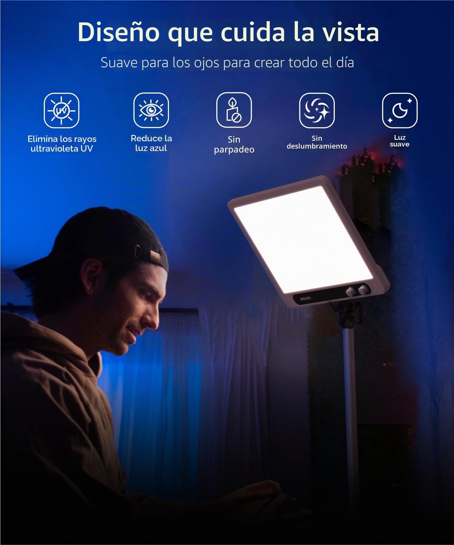 amaran Verge Luz Principal Bicolor para Escritorio, Panel LED Suave 2700K–6500K, CRI 96, Control Frontal y Alimentación por USB-C, para Streaming, Videollamadas y Creación de Contenido – Carbón