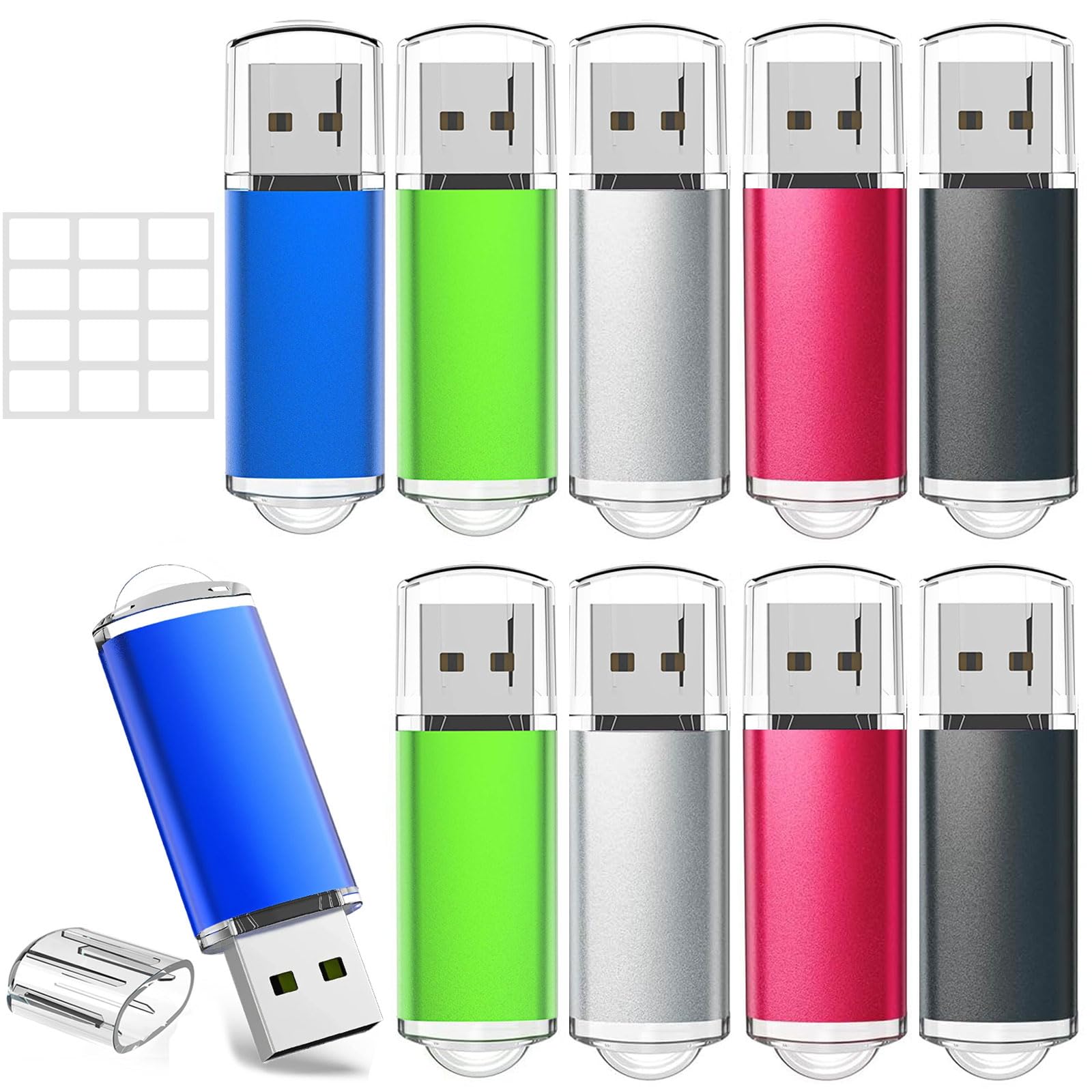 Pamięć USB 2 GB USB 10 sztuk pendrive 2 GB WISEORANGE Metal USB2.0 pamięć USB do komputera, laptopa, telewizora z oświetleniem LED (10 kolorów)