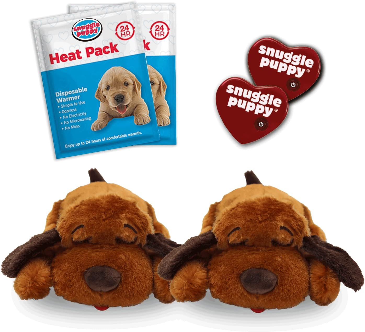 SmartPetLove Original Snuggle Puppy Heartbeat Stuffed Toy for Dogs - Pet Anxiety Relief and Calming Aid - Comfort Toy for Behavioral Training - Brown 2 Pack