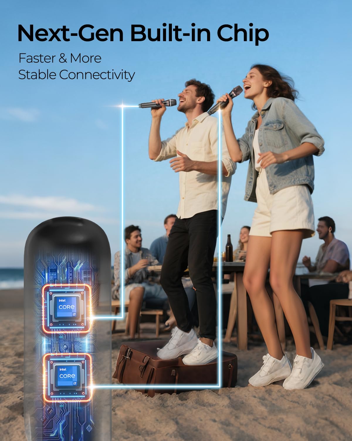ALPOWL Microfono Inalambrico, Microfono Karaoke con Modulo de Conversión de Impulso DC - DC, para Uso de Voltaje Estable, Micrófono Dinámico con Receptor de Carga de Amplificador de Voz