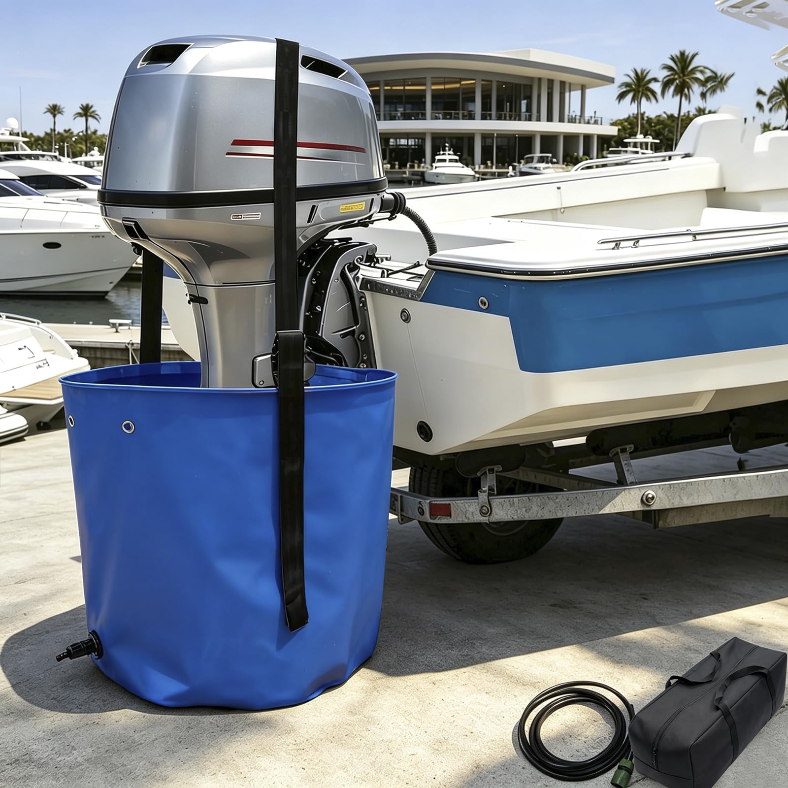 Outboard Motor Flushing Bag – Fits 0-360HP Outboard Engine, Blue