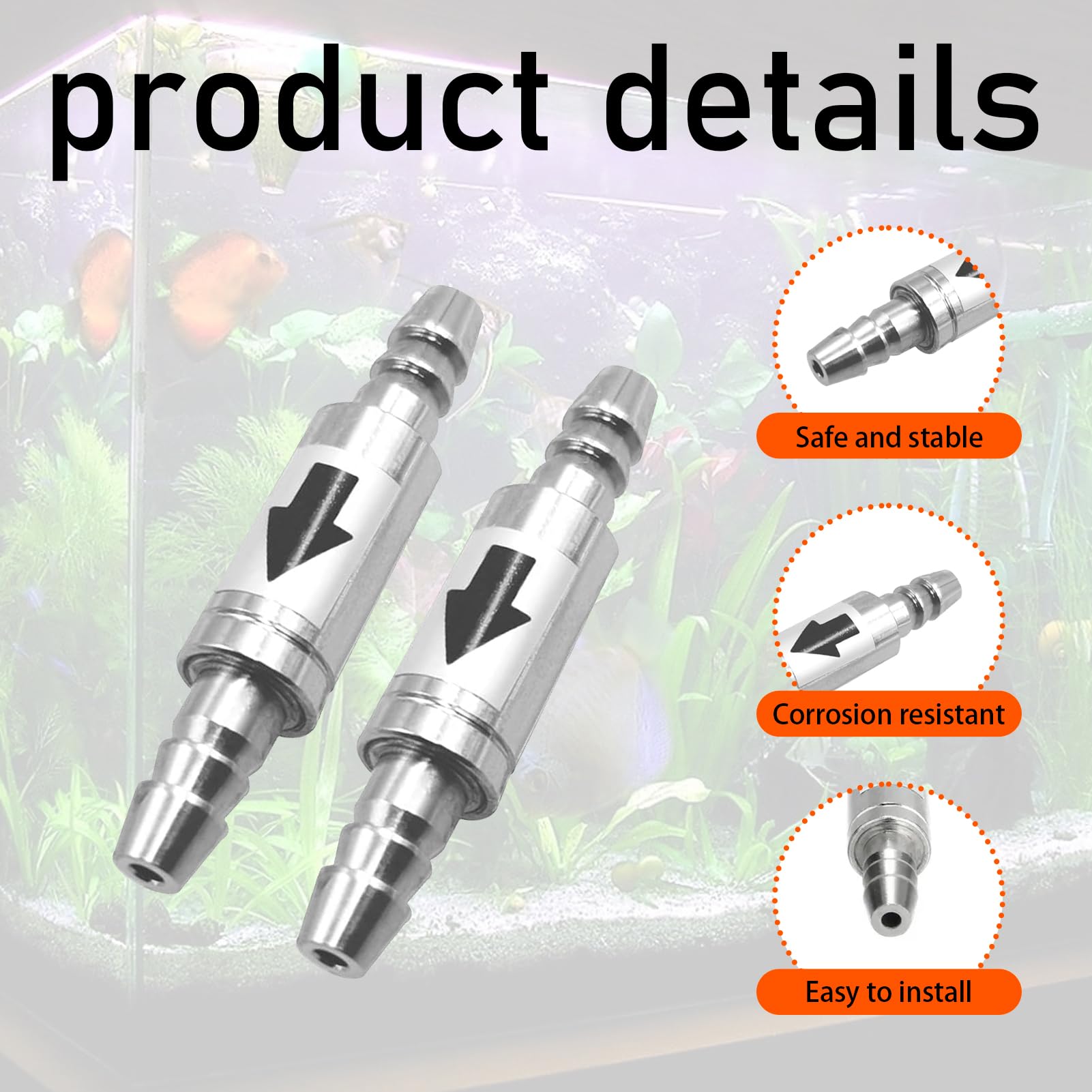 Lot de 2 clapets anti-retour en acier inoxydable pour aquarium, CO2 pour tuyau à air de 4 mm, pompe à air, diffuseur