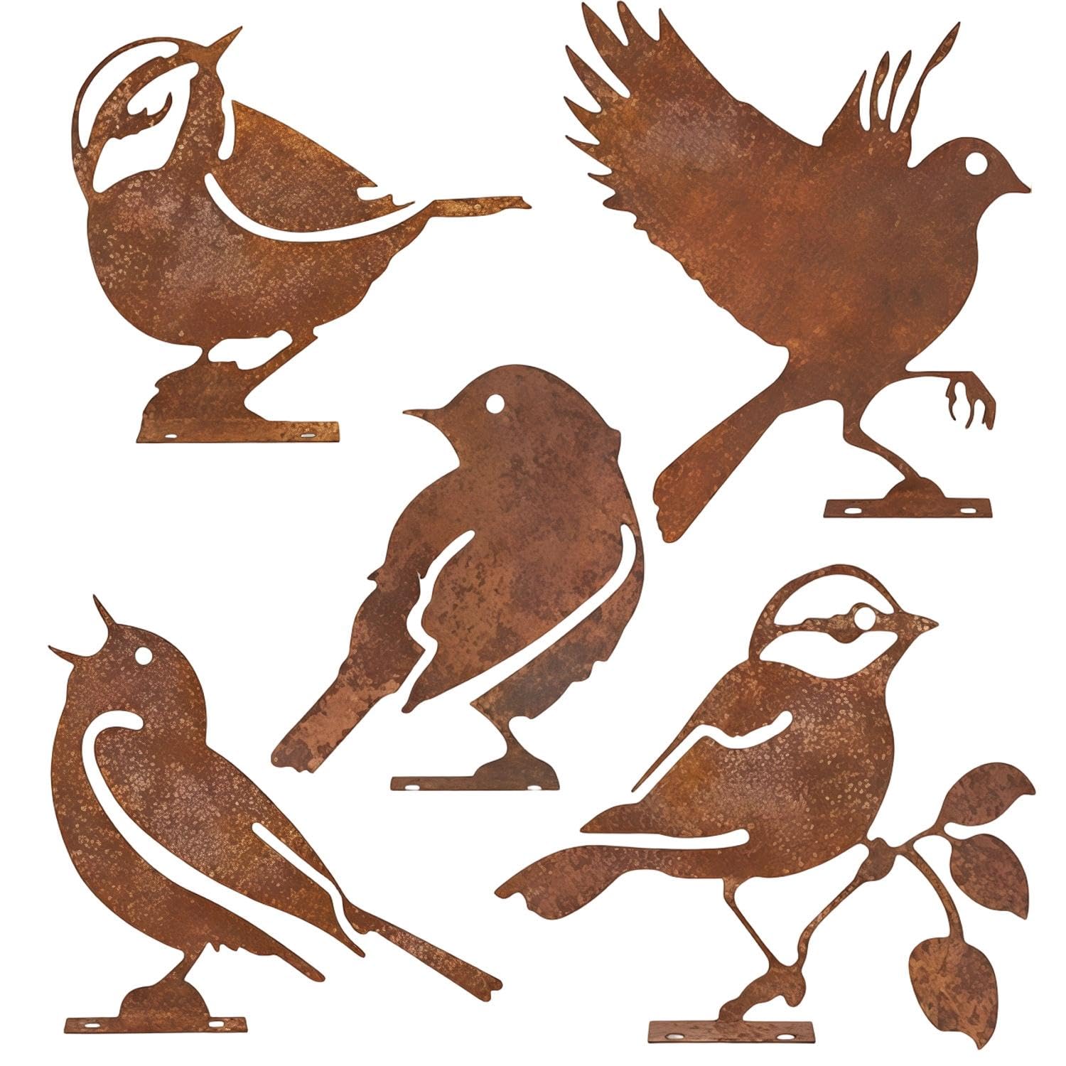 WUFGWBD 5 Pieces Of Rusty Bird Silhouette Decoration, Fence Stump Decoration With Screws, Wear-Resistant And Wind-Resistant, Easy To Install, Suitable For Outdoor Gardens And Courtyard Layout.