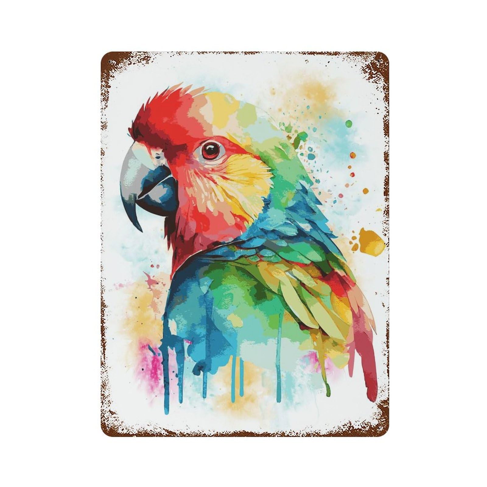 Colorful Parrot Painting Retro Metal Sign 15.7"x11.8", Shabby Chic Decor for Garage, Pub Or Kitchen