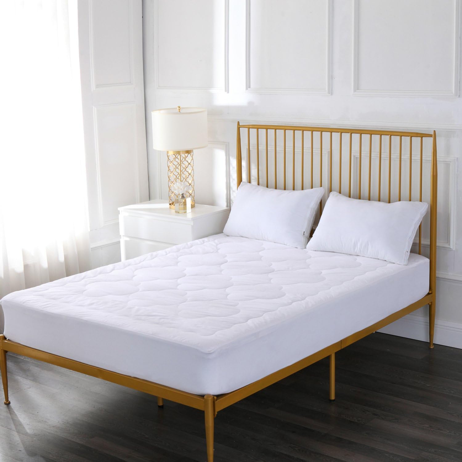 Cottonpure Unique Cloud-Stich Design Self-Cooling 100% Cotton Mattress Pad, Twin, White