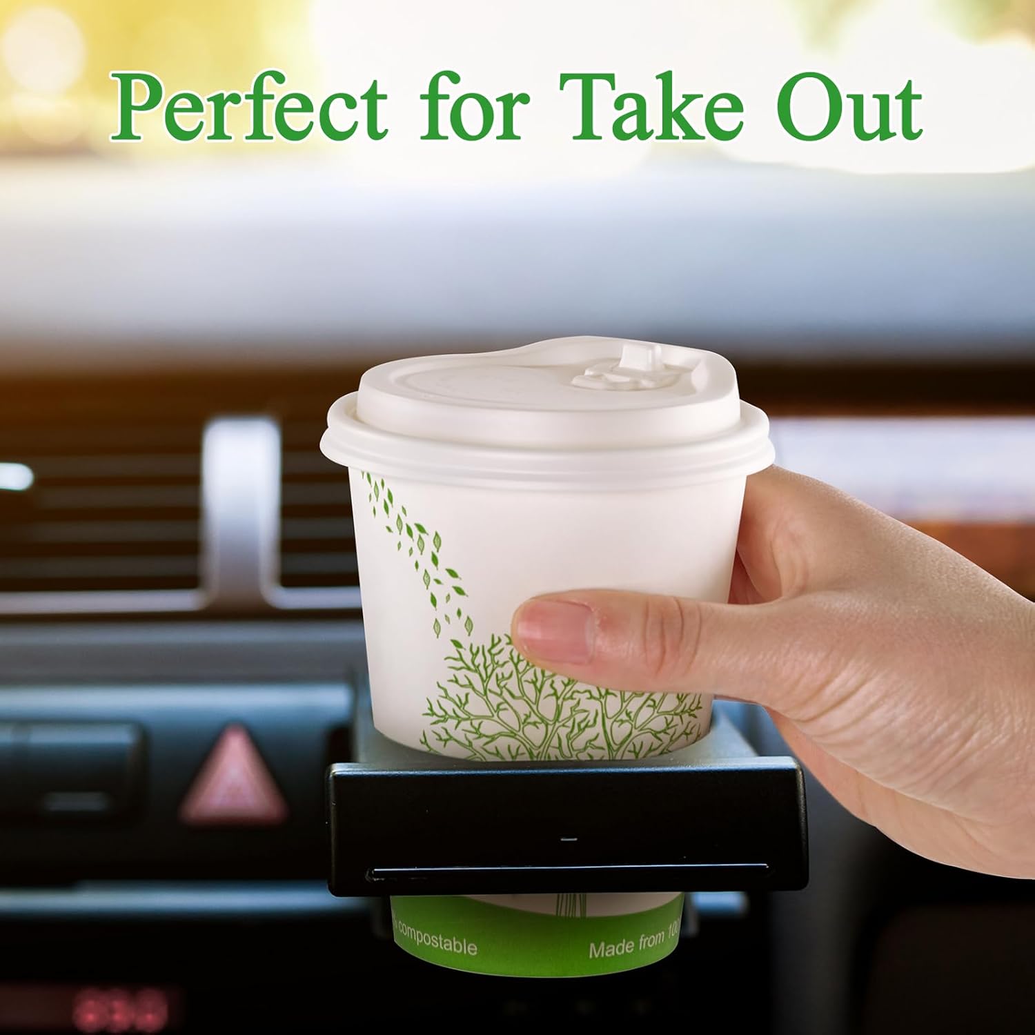 ECOLipak 100% Compostable Coffee Cup Lids 200 Count,3.54 inch Disposable CPLA Cup Lid Suitable for 10 oz, 12 oz, 16 oz, and 20 oz Paper Cups, White - Image 5