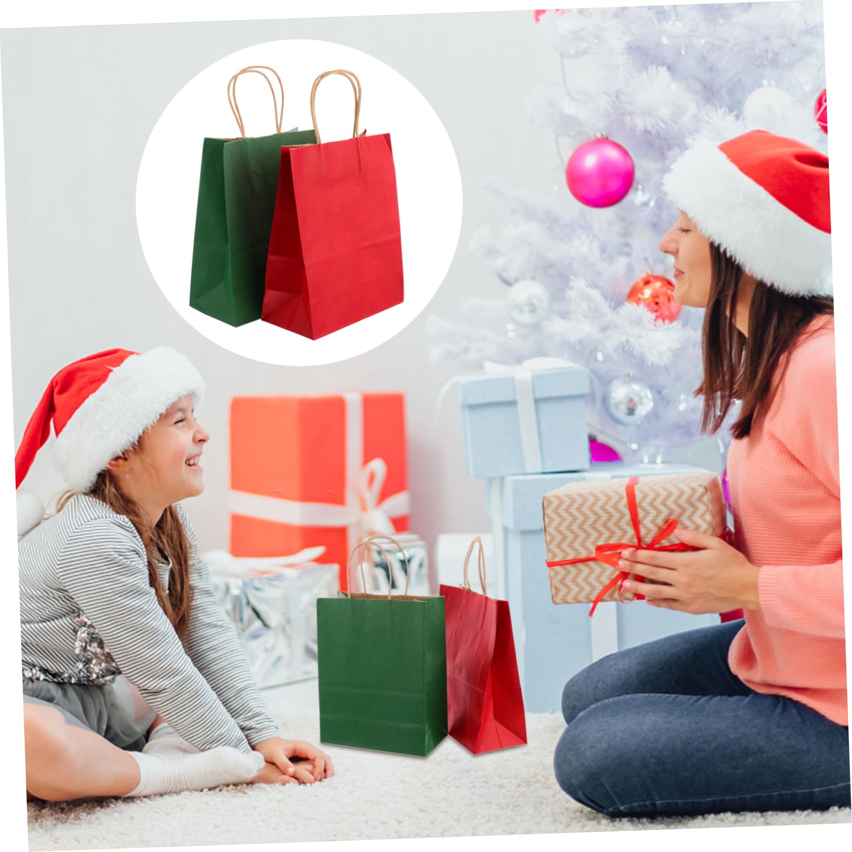 COLLBATH 24piezas Bolsas De Obsequio Kraft Para Navidad De Obsequio Para Fiestas Para Envolver Paquetes y Manualidades Color Rojo y Verde Material Resistente