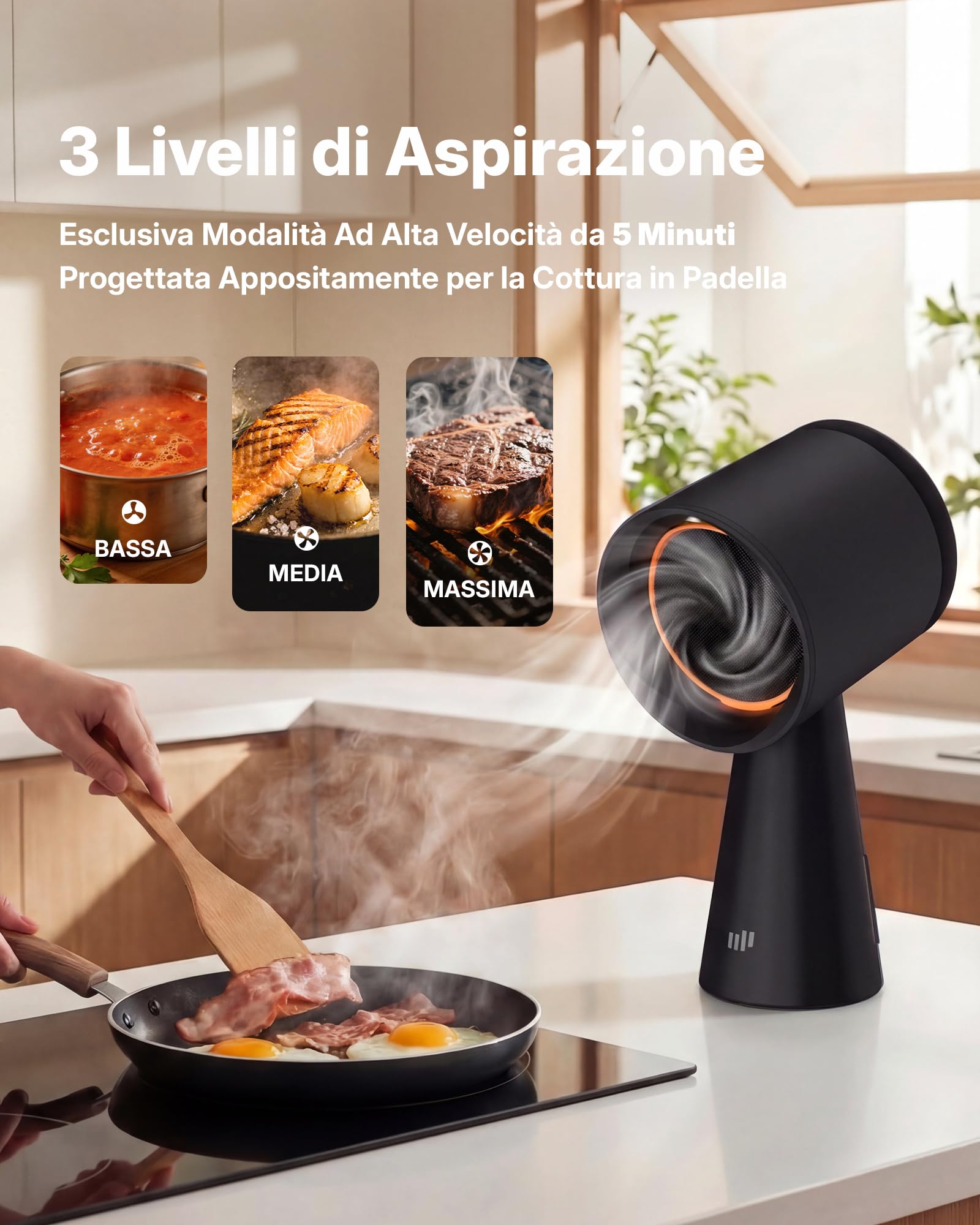 Upstreman Cappa Aspirante Portatile da Tavolo, 3 Velocità con Grande Contenitore Olio, Filtro Alluminio e Carbone Rimovibile, Ventola da Cucina per Barbecue Indoor, Hot Pot, Nero
