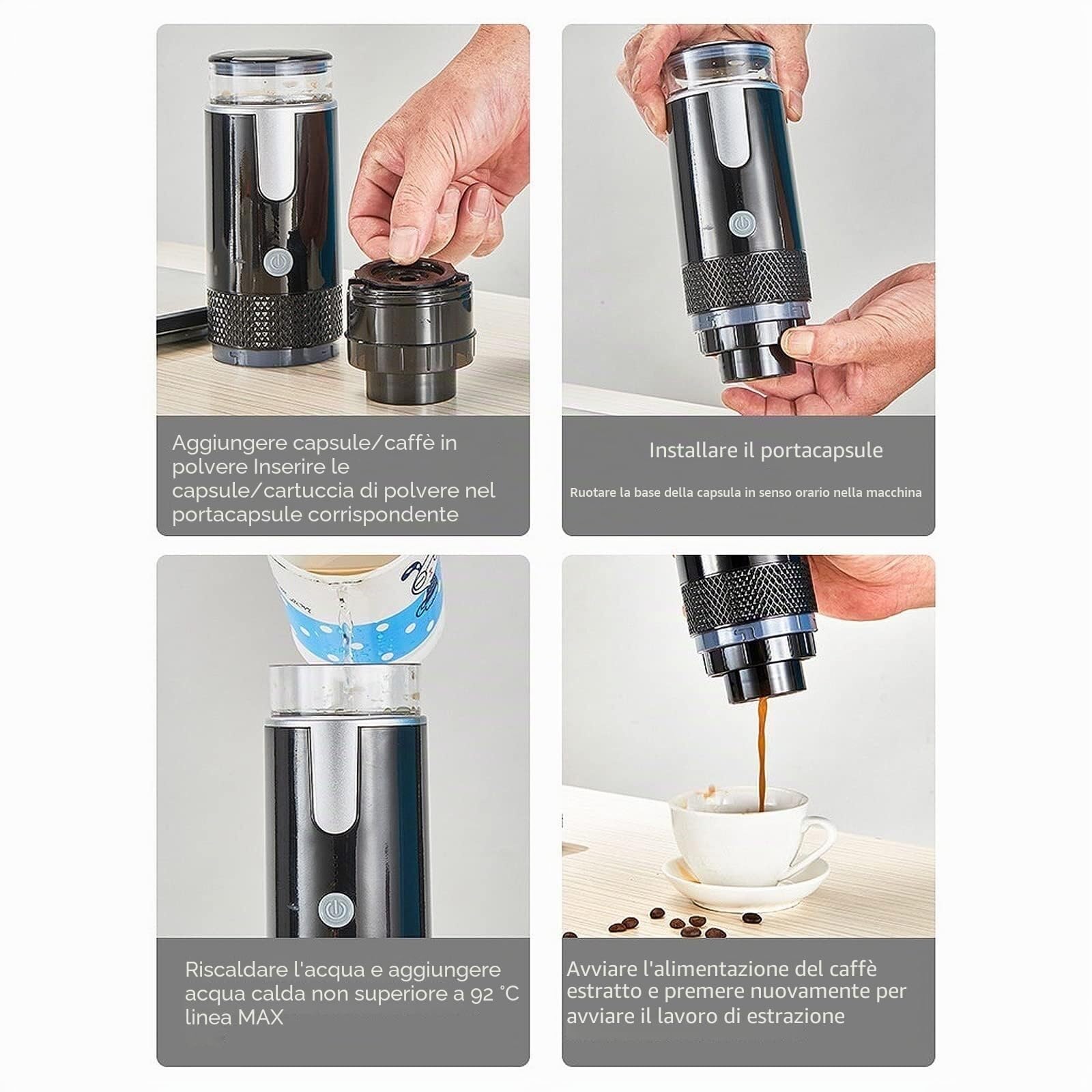 Macchina per caffè espresso portatile per macchina per caffè a cialde Ricarica USB Adatta per campeggio all'aperto Auto Casa Espresso elettrico ad alta pressione Portatile ricaricabile