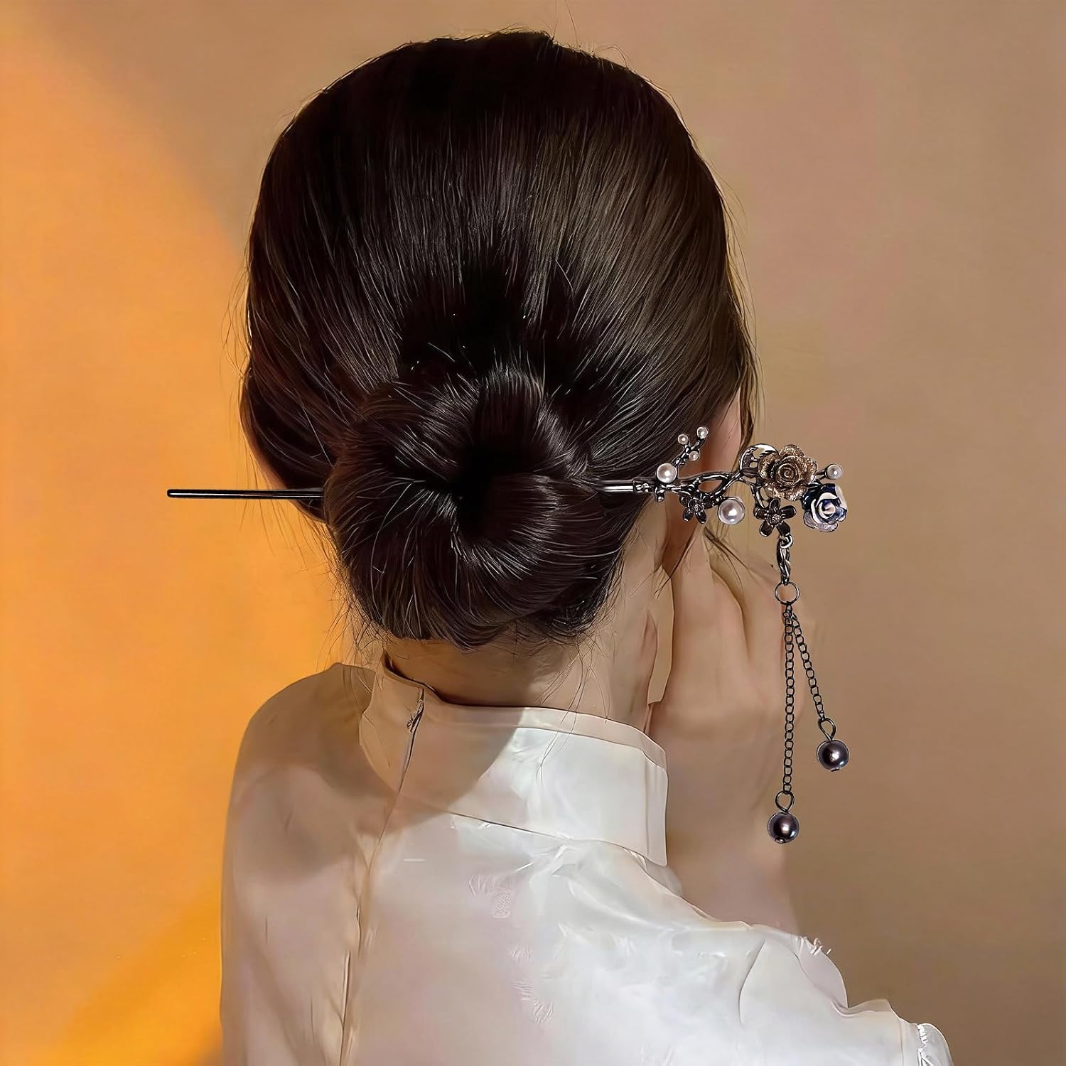 8 Pcs Chinese Hair Sticks Set,Gold White Japanese Hair Stick image 4