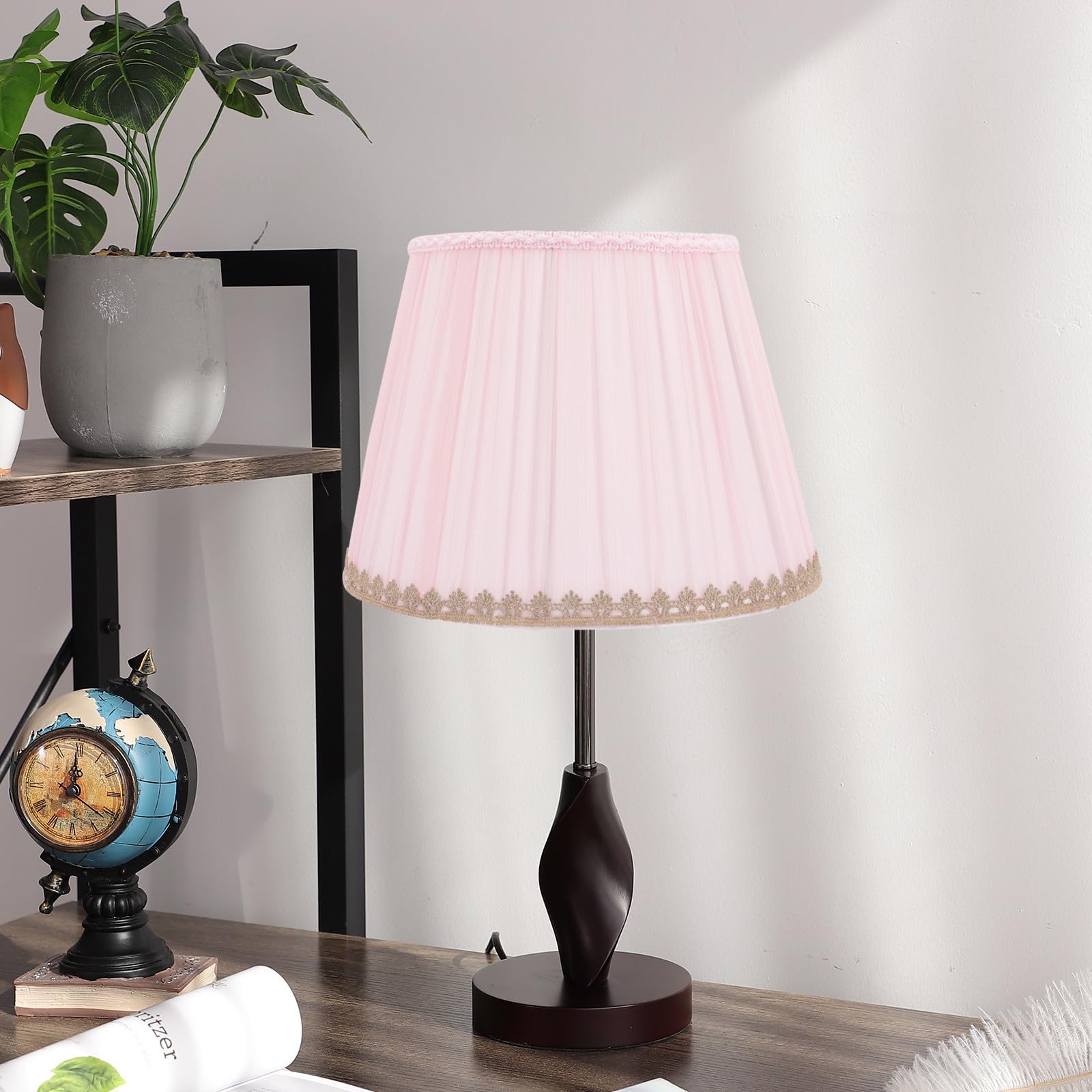 Paralume per Lampada da Tavolo a Barile Rosa E27 in Metallo e Tessuto