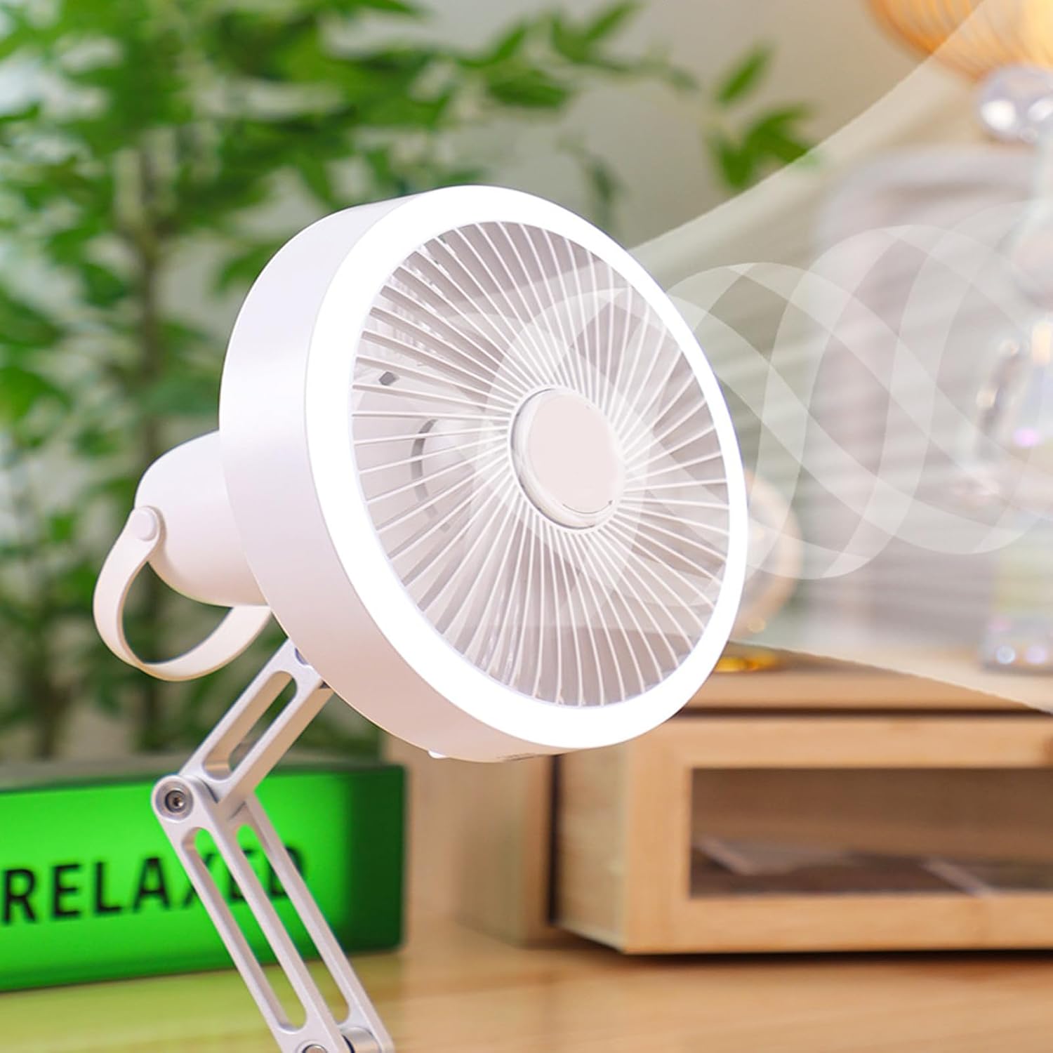 QINGFAN Portable Desk Fan USB Rechargeable Cooling Fan Outdoor Floor Fan 3 Speed Home Fan with LED Light For Bedroom