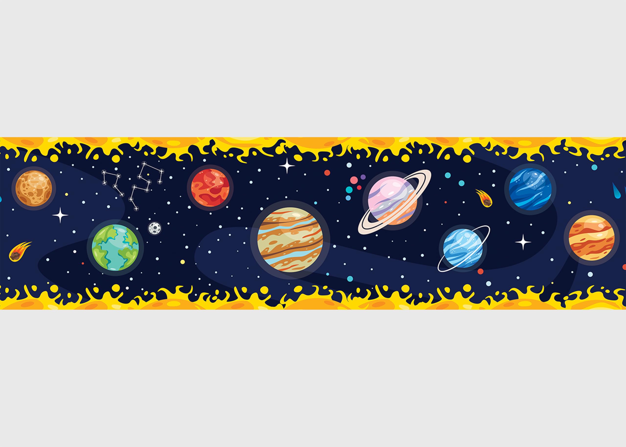 AG Design Selbstklebende Bordüre Kosmische Parade, AWBD 8258 | Wasserfest Kinderzimmer Wand Aufkleber Dekoration | Wandbordüre für Mädchen und Junge | Folie, Mehrfarbig | Breite 500 cm x Höhe 13.8 cm