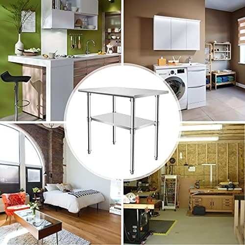 Miniatura 8 de Mesa de acero inoxidable para preparación y trabajo sin ruedas giratorias, mesa comercial resistente NSF con estante inferior y protector contra