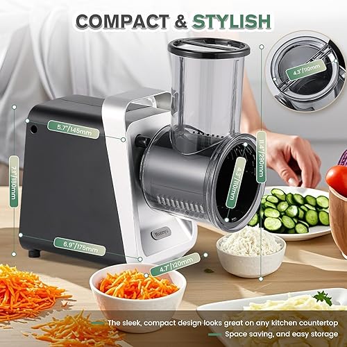 Miniatura 6 de Huanyu Rallador eléctrico de queso, cortador de verduras, triturador de carne, picador multifuncional, todo en uno, profesional para ensaladas,