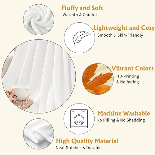 Miniatura 3 de YeeJu Manta decorativa de otoño, color naranja, Acción de Gracias, cosecha de otoño, con estampado de calabazas lindas, para sofá, cama, sala de