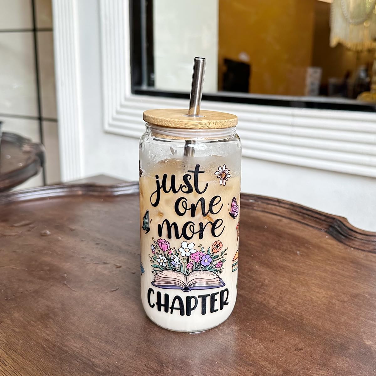 Just One More Chapter,Book Lovers Gifts for Women,Friends,Sister, Funny Bookish Birthday Gifts Glass Tumbler for Book Lover,Bookish Gifts for Books Club Bookworms Readers Librarian Teacher -52 - Image 4
