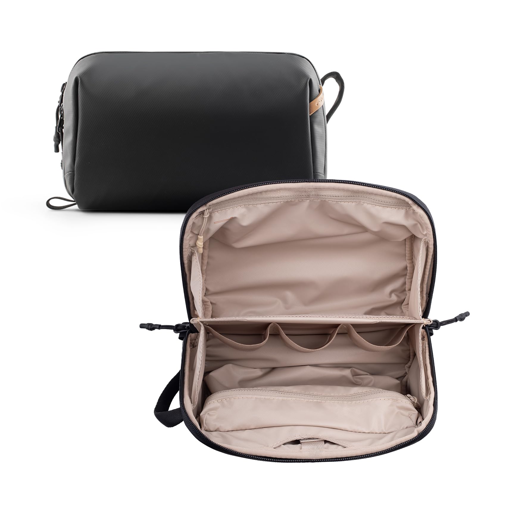PGYTECH Neceser de Viaje Bolsa de Aseo, Organizador Compacto Negro | Tejido Impermeable, Separación Seco y Húmedo, Gancho Colgante, Múltiples Bolsillos, Neceser Ligero de Viaje